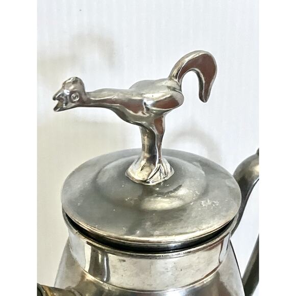 Vintage Pewter Cocktail Shaker Spout Handle & Rooster Cockerel Figurine Lid